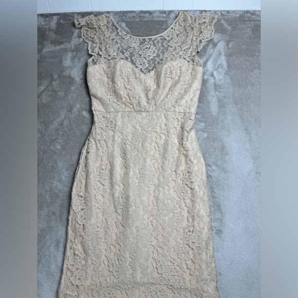 Amsale Wedding Gown Size 6 - Beige Ivory Lace Lightweight Feminine Mermaid Flare - Picture 3 of 16